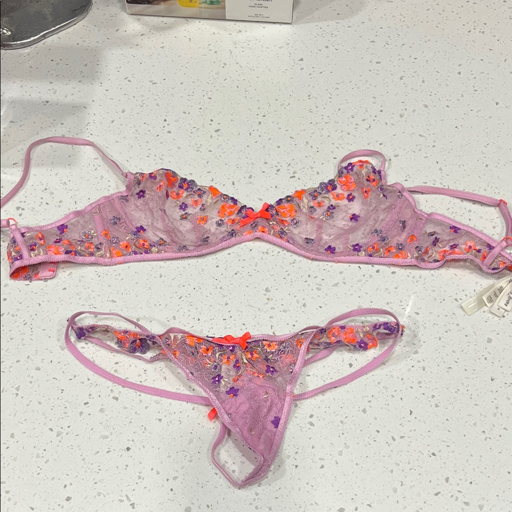 For Love & Lemons Floral Lace Lingerie Set in Pink and Purple